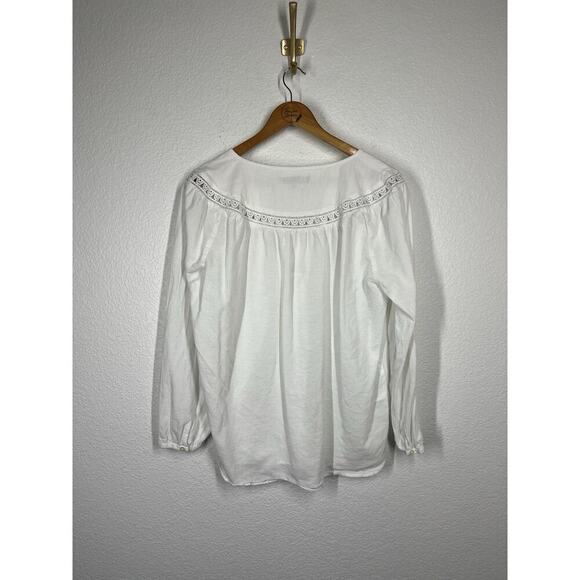 Loft White Lace Detail Blouse Large Long Sleeves Relaxed Flowy - Picture 5 of 5